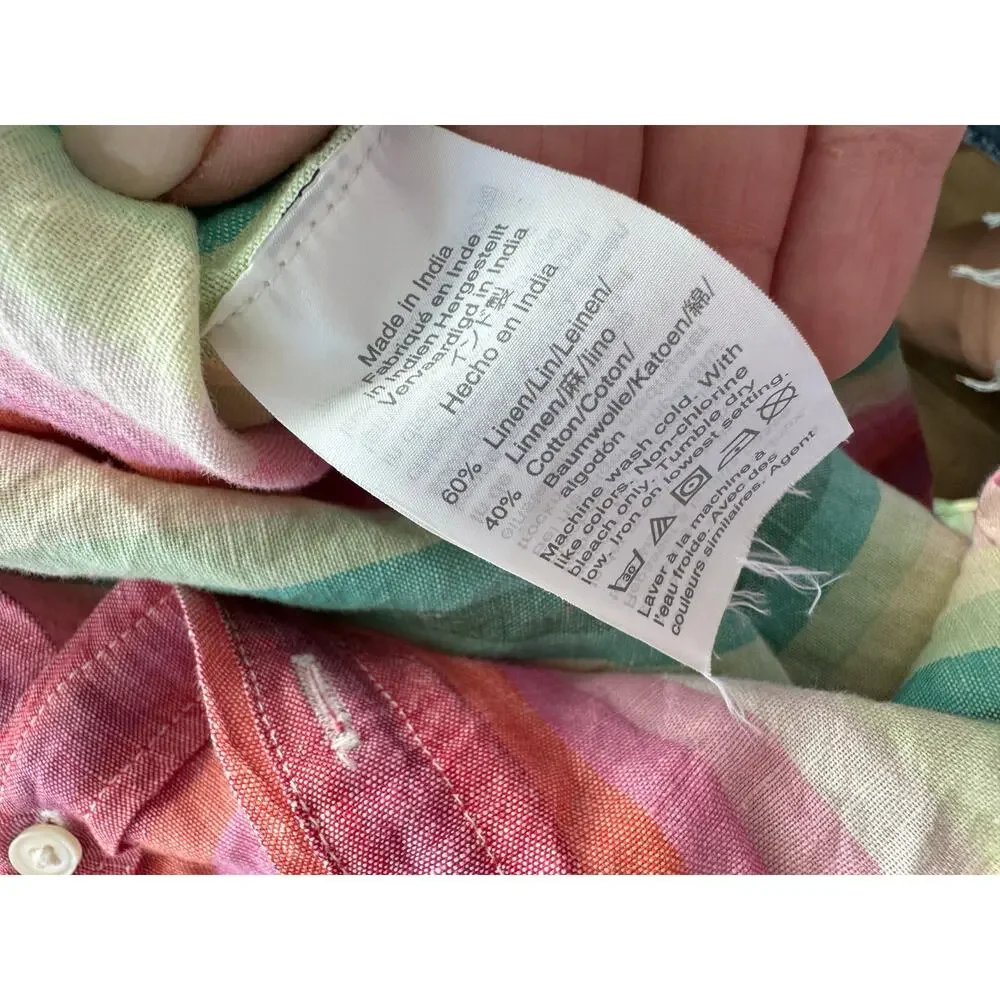J. Crew Linen Blend Women’s Button Up Long Sleeve Colorful Stripes Size 14‎